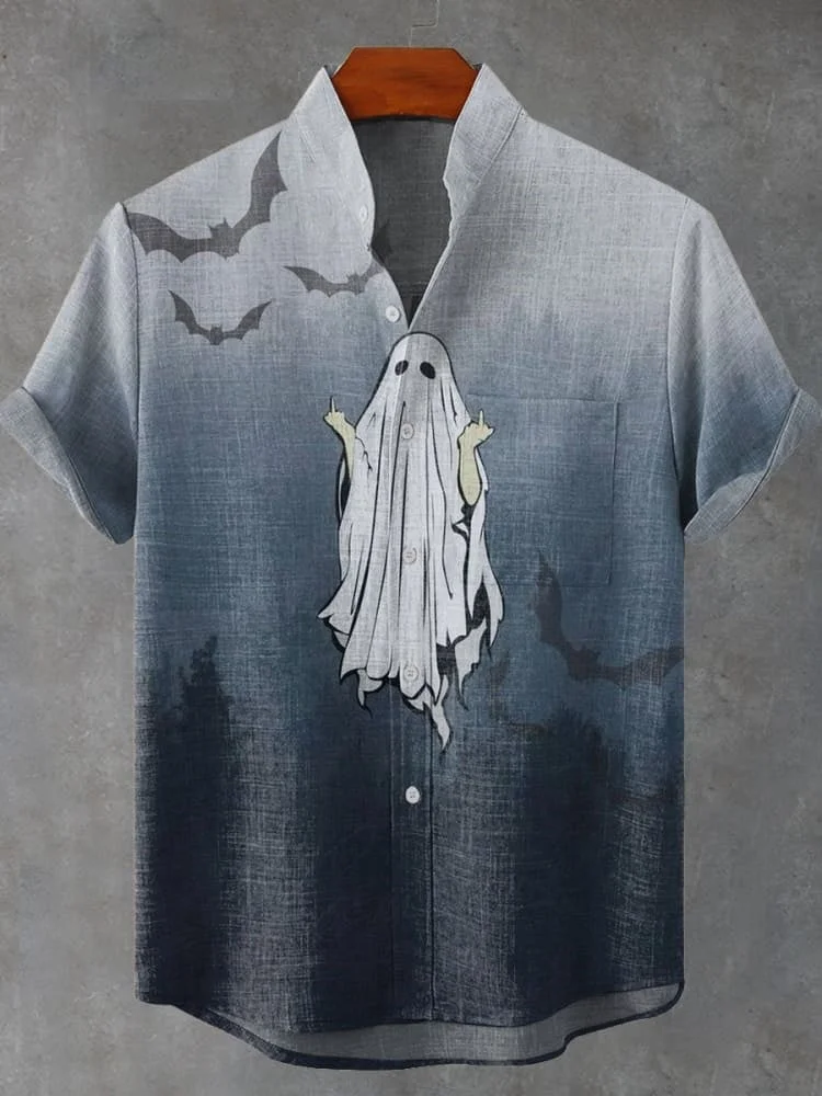 Bat Ghost Vintage Print Casual Shirt