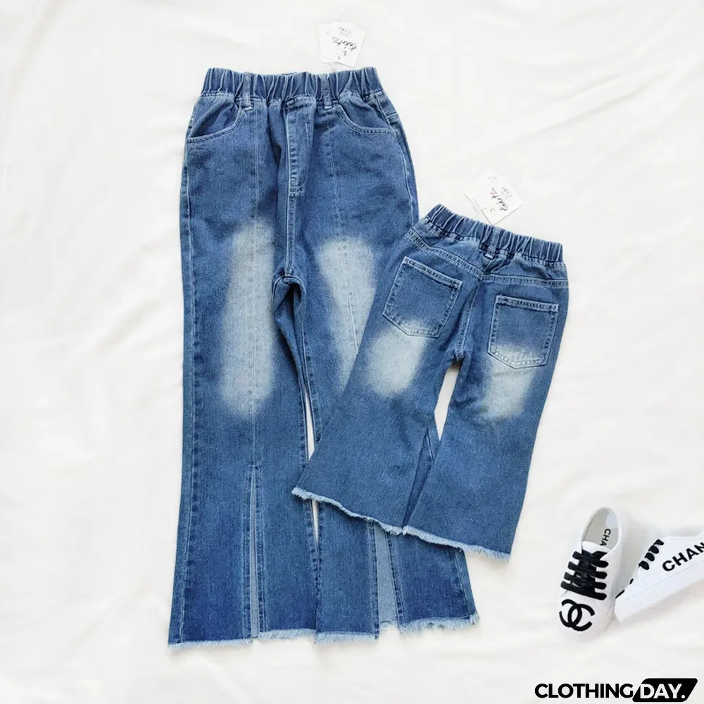 Parent-child Wear Girl Spring Summer Slit Bell Bottom Denim Cropped Pants