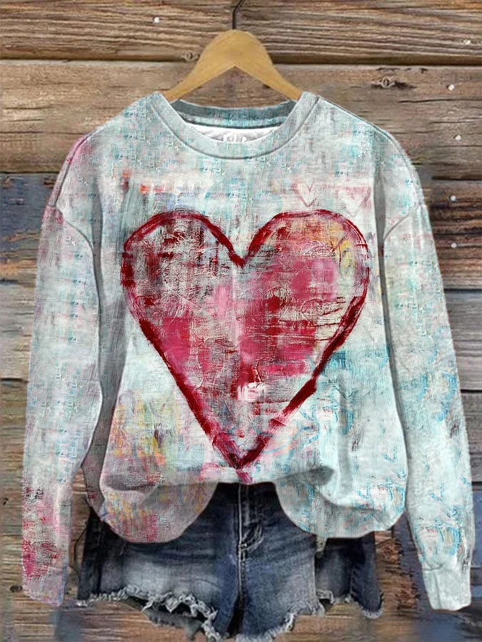 Women's Valentine's Day Heart Print Sweatshirt