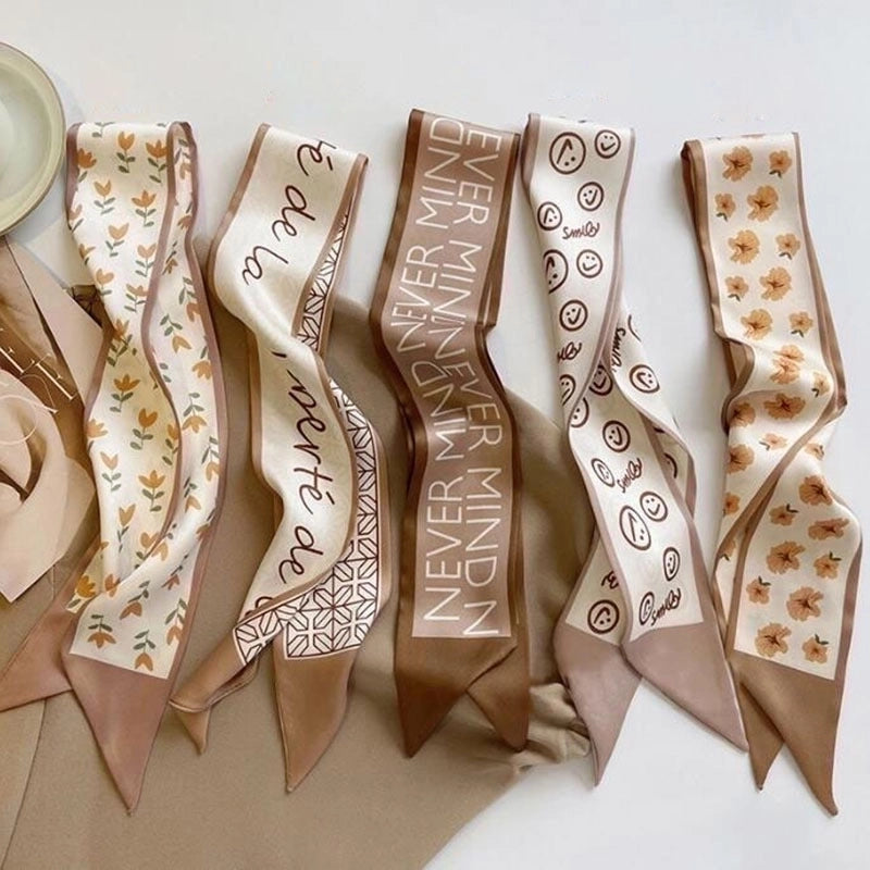 Women’s Sweet Letter Plaid Flower Silk Scarf Printing Hair Band