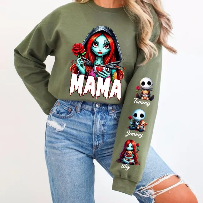 Horror MAMA Sweatshirt with Kid's Names on the Sleeve