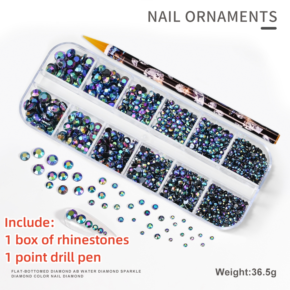Multi-Size Nail Rhinestones Kit 3D Crystal AB DIY Nail Art Decors Diamond Gems Glitter Manicure Point Drill Pen Tweezers Tools #
