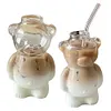 Cute Bear Glass Cup Cartoon Bear Shaped Coffee Mug Beverage Glasses (No Straw)