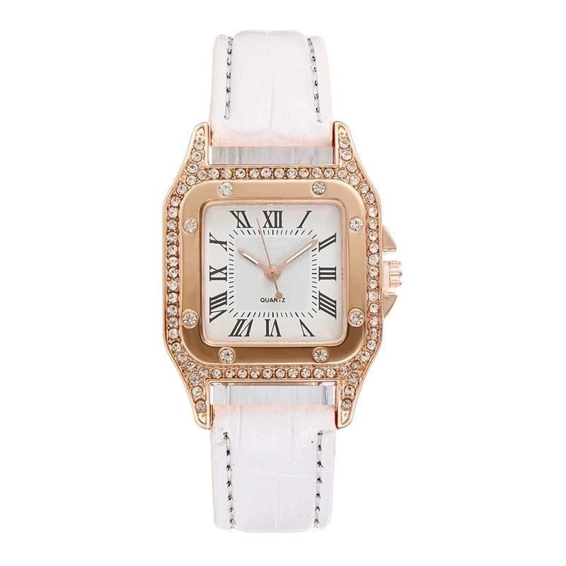 TikTok Internet Popular Women’s Watch Fashionable Square Case Women’s Quartz Watch Square Diamond Belt Small Square Watch Set Wristwatch