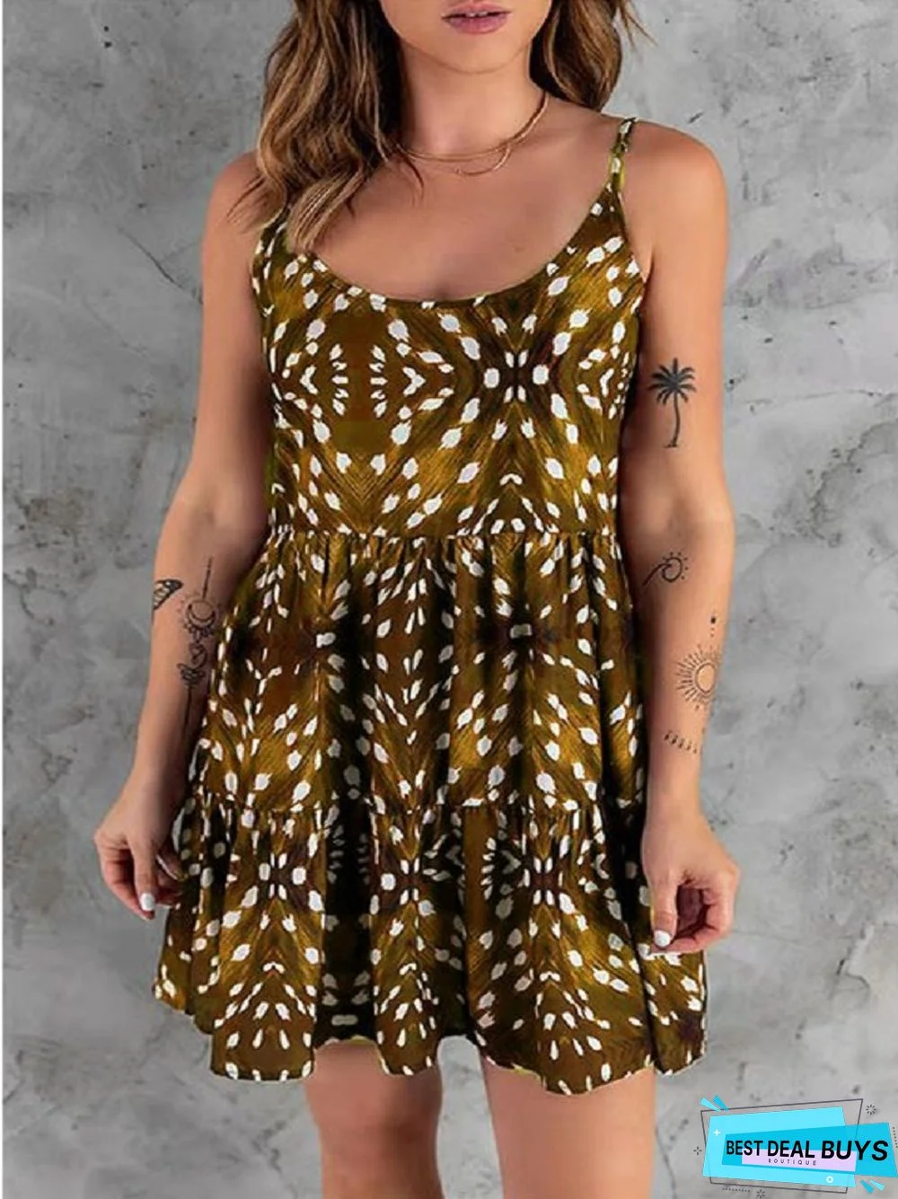 Printed Bohemian Commuter Suspender Dress