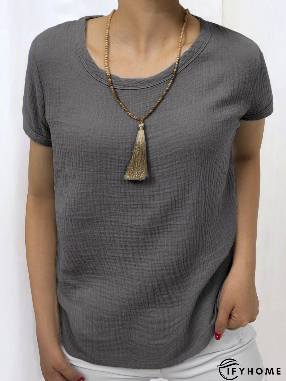 Plain Linen Short Sleeve Casual Blouses | IFYHOME