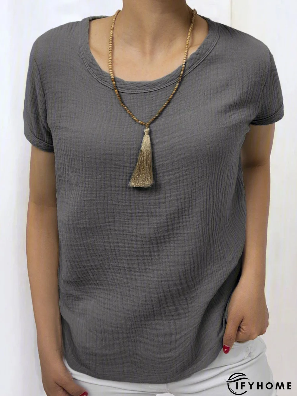 Plain Linen Short Sleeve Casual Blouses | IFYHOME