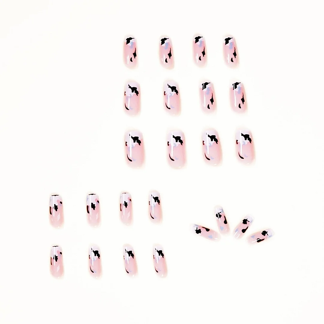 24pcs Cream Blue White Fake Nails Full cover Fake Nails Glue DIY Manicure Nail Art Tools-Nail Inspo