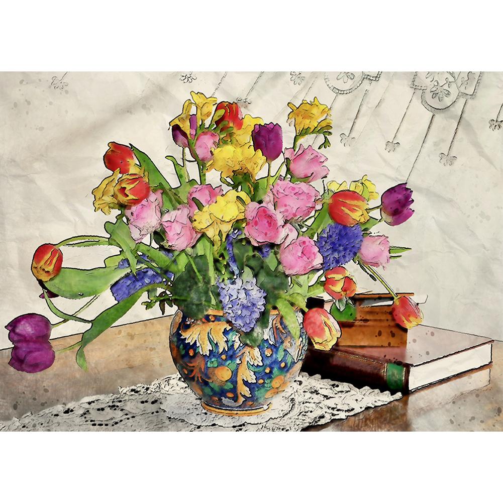 

Flowers in Vase - Round Drill Diamond Painting - 40x30cm, 501 Original