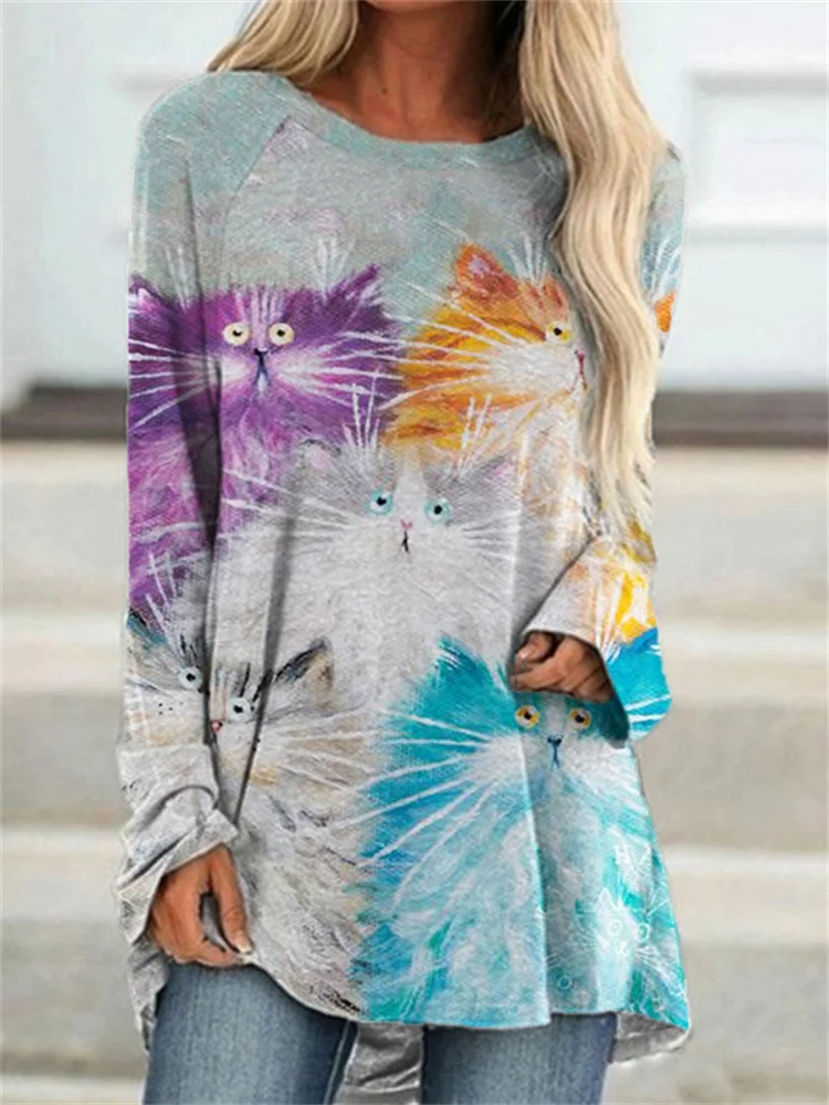 Lovely Fuzzy Cats Art A Line T Shirt