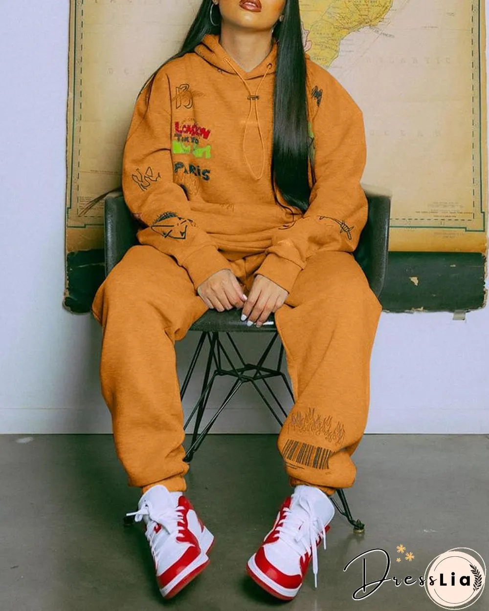 Letter Print Hooded Top & Pants Set P13221