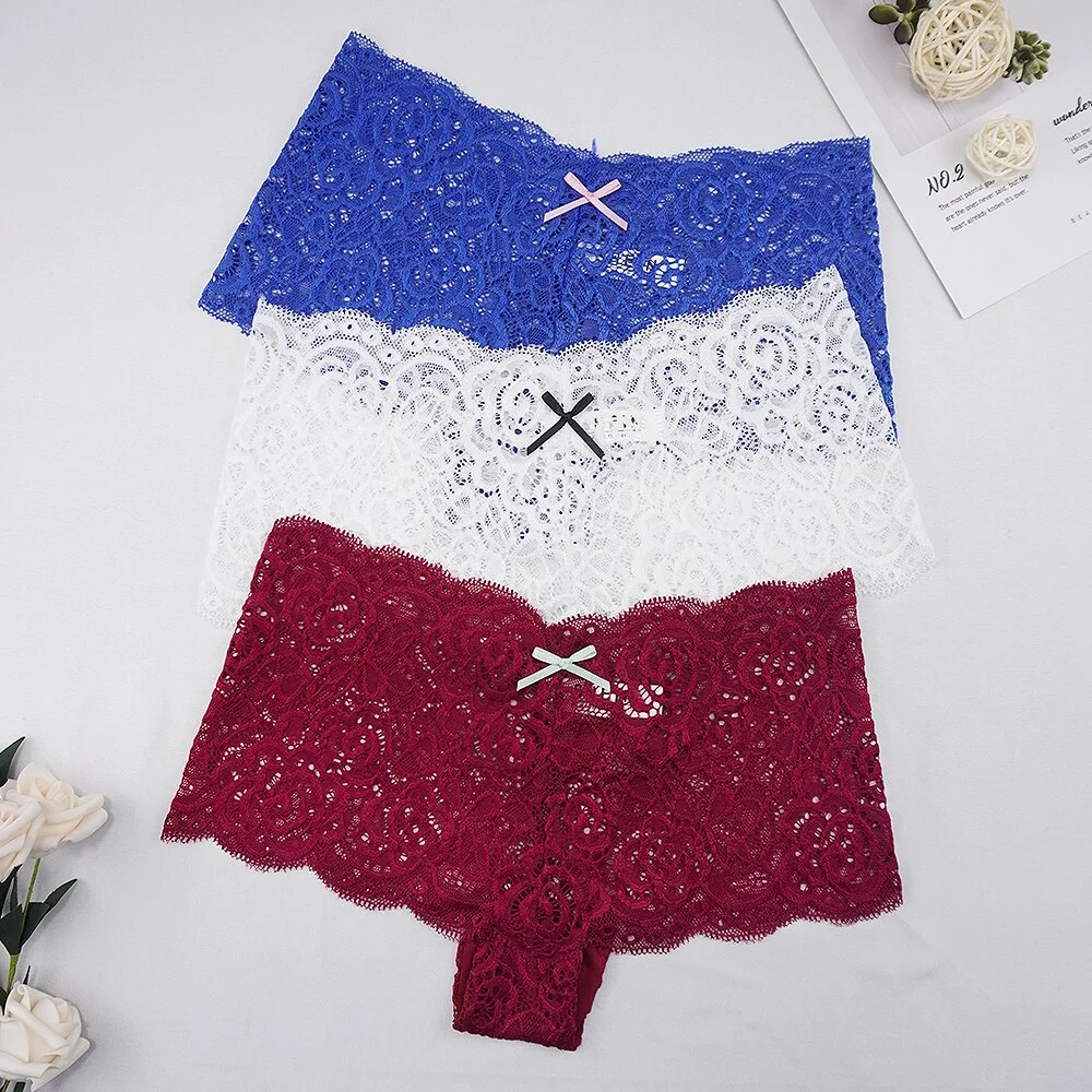 Billionm Sexy Women's Panties Boyshort Lace Underwear Plus Size Woman Boxers Seamless Transparent Pants Solid Underpants S-4XL