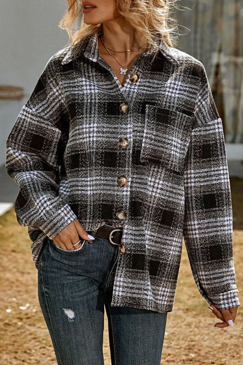 Casual Plaid Print Long Sleeve Coat