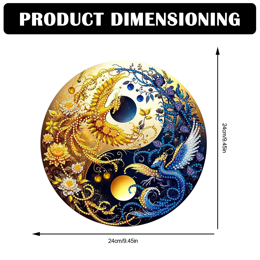 Phoenix Yin Yang 2D Flat DIY Diamond Painting Set Diamond Art Pendant Home Decor