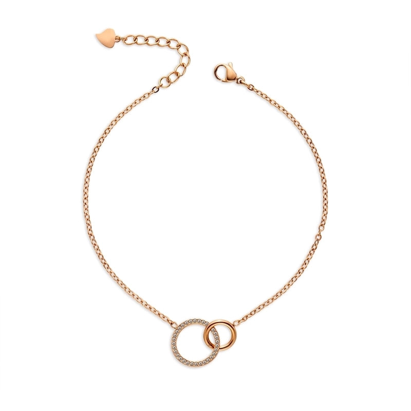 Casual Elegant Cute Circle 304 Stainless Steel Rose Gold Plated Zircon Cable Chain Bracelets In Bulk