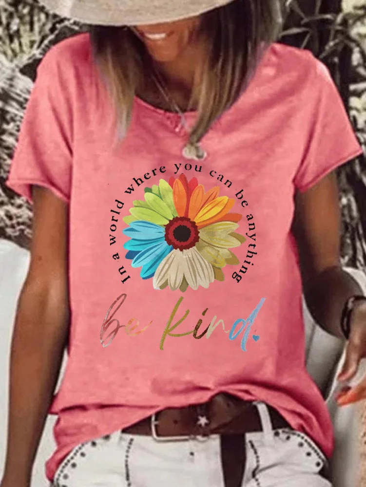 Short Sleeve Loose Be Kind Letter Printed T-shirt