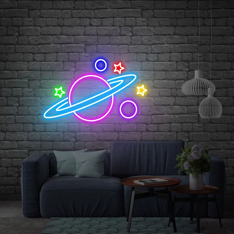 Planet Saturn neon sign Planet Galaxy Neon Signs UFO LED Neon Lights Space Neon Sign bedroom wall decor for kids,