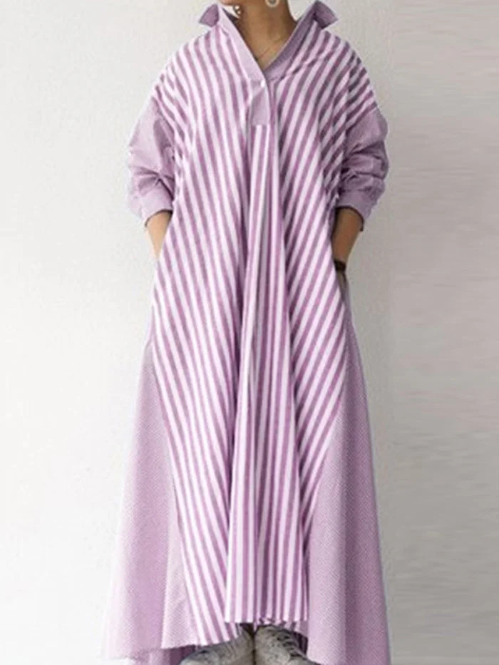Striped Stand Collar Cape Shirt Dress
