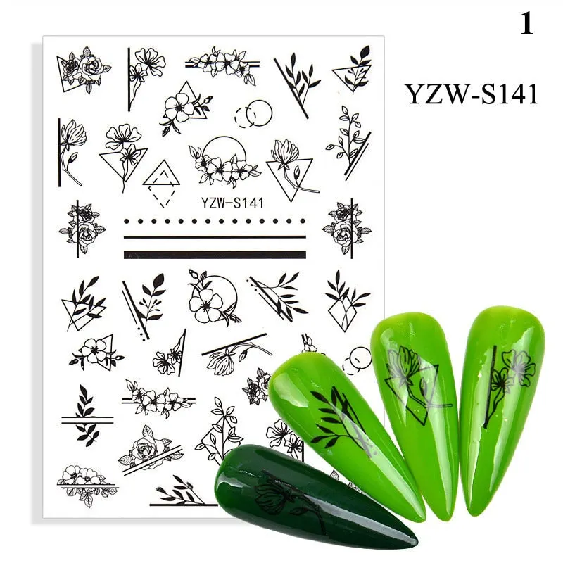 1 Sheet Human Face Nail Stickers And Decals 2021 Nail Art Decorations Set Geometric Pattern Dried Flowers Sliders For Nails Art-Nail Inspo