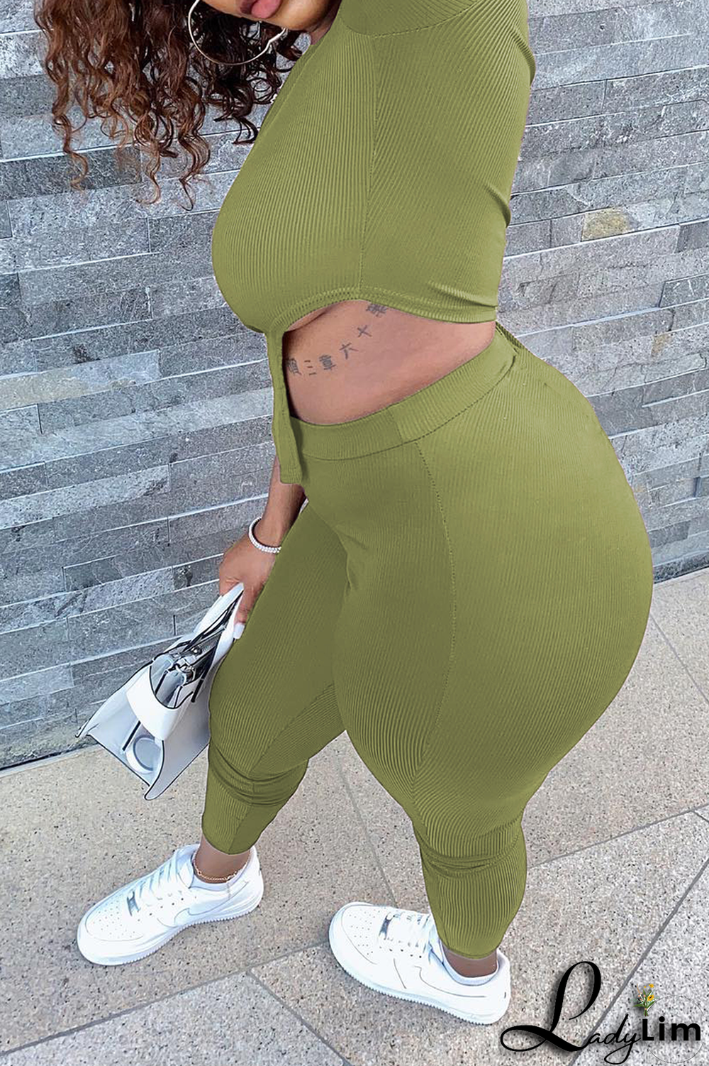 Black Sexy Solid Split Joint One Shoulder Three Quarter Two Pieces
