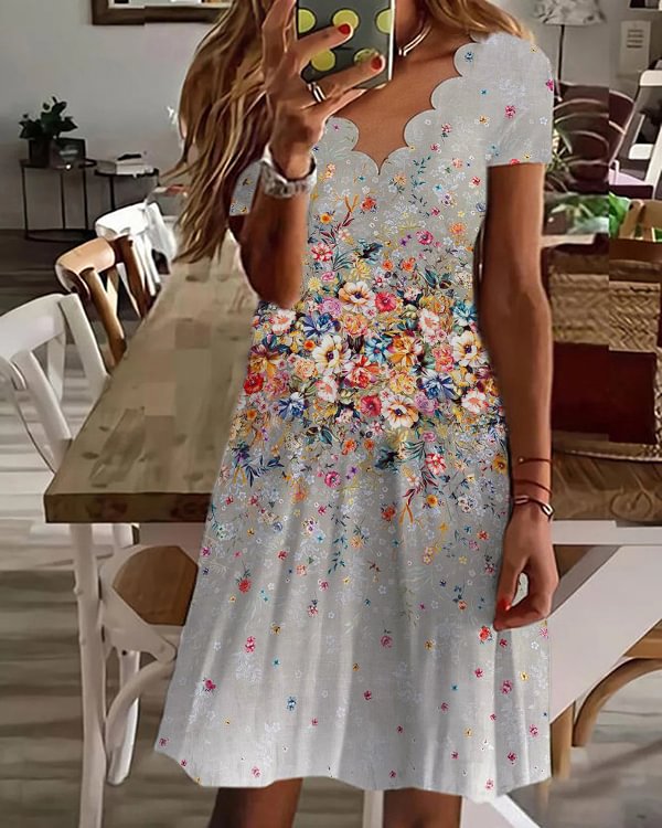 Vacation V Neck Short Sleeve Knit Dress