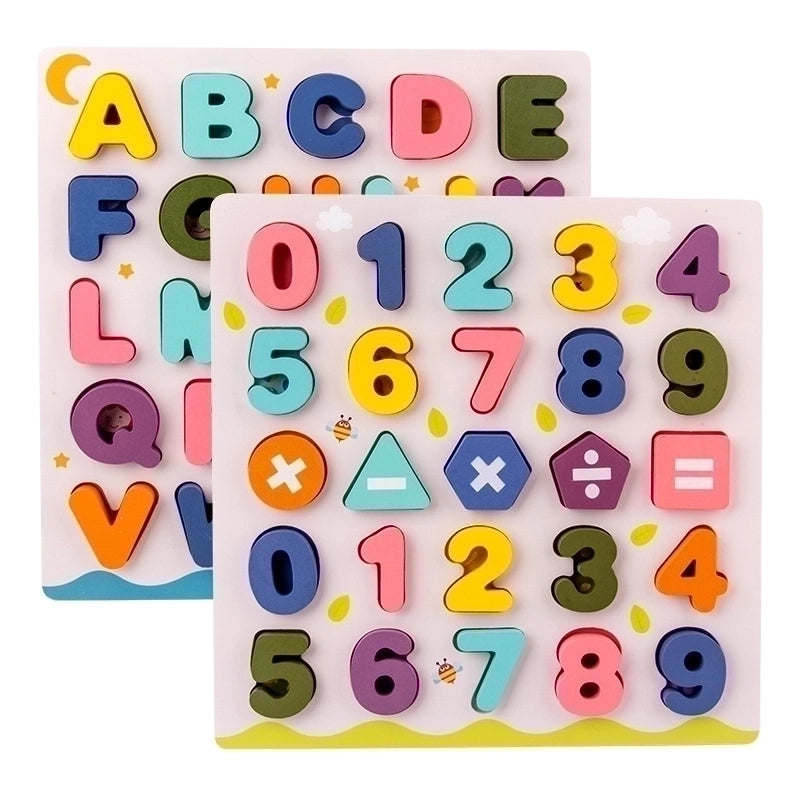 Wooden Colorful Alphabet Number Cognitive Matching Puzzle Kids Toys