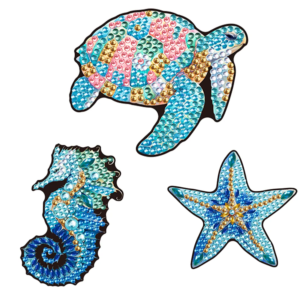 3Pcs DIY Marine Life Diamond Painting Hairpin Handmade Diamond Barrette Art for Girl