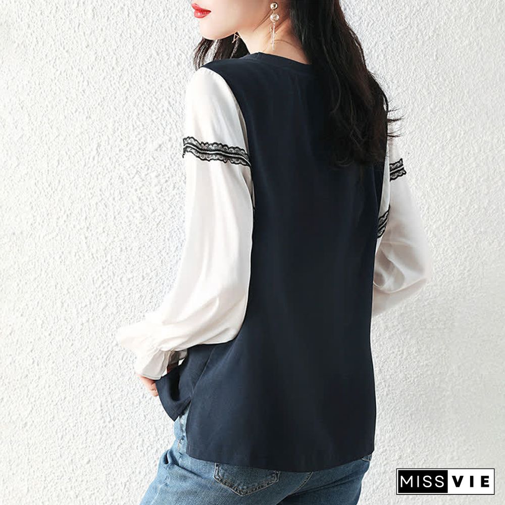 Ruffled Sleeve Splice Loose Shirt