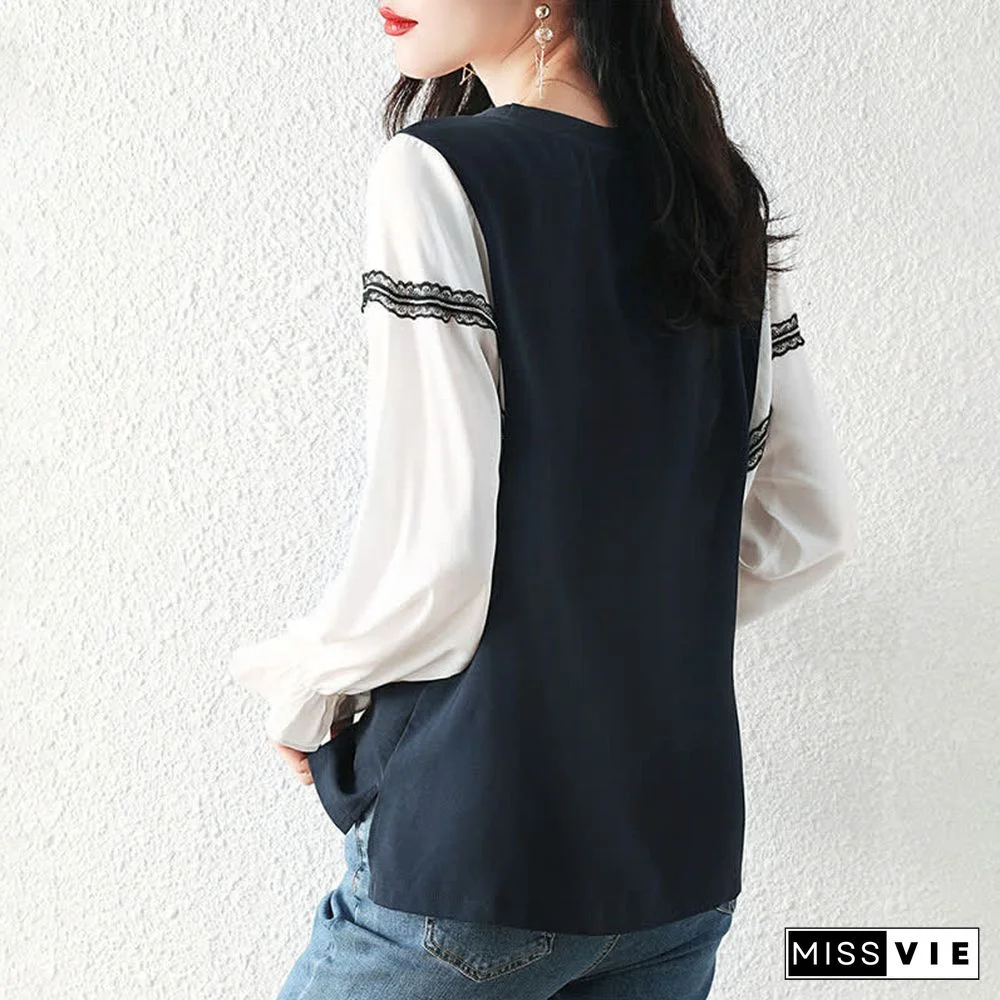 Ruffled Sleeve Splice Loose Shirt