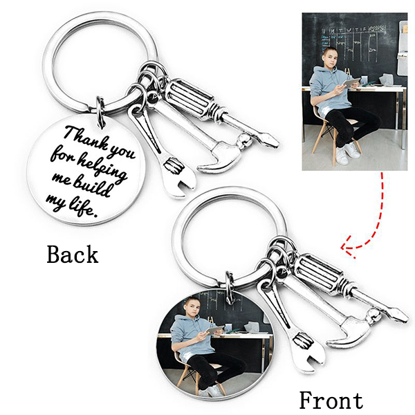 Custom Photo Tag Keychain Thank You for Helping Me Build My Life - Father's Day Gift