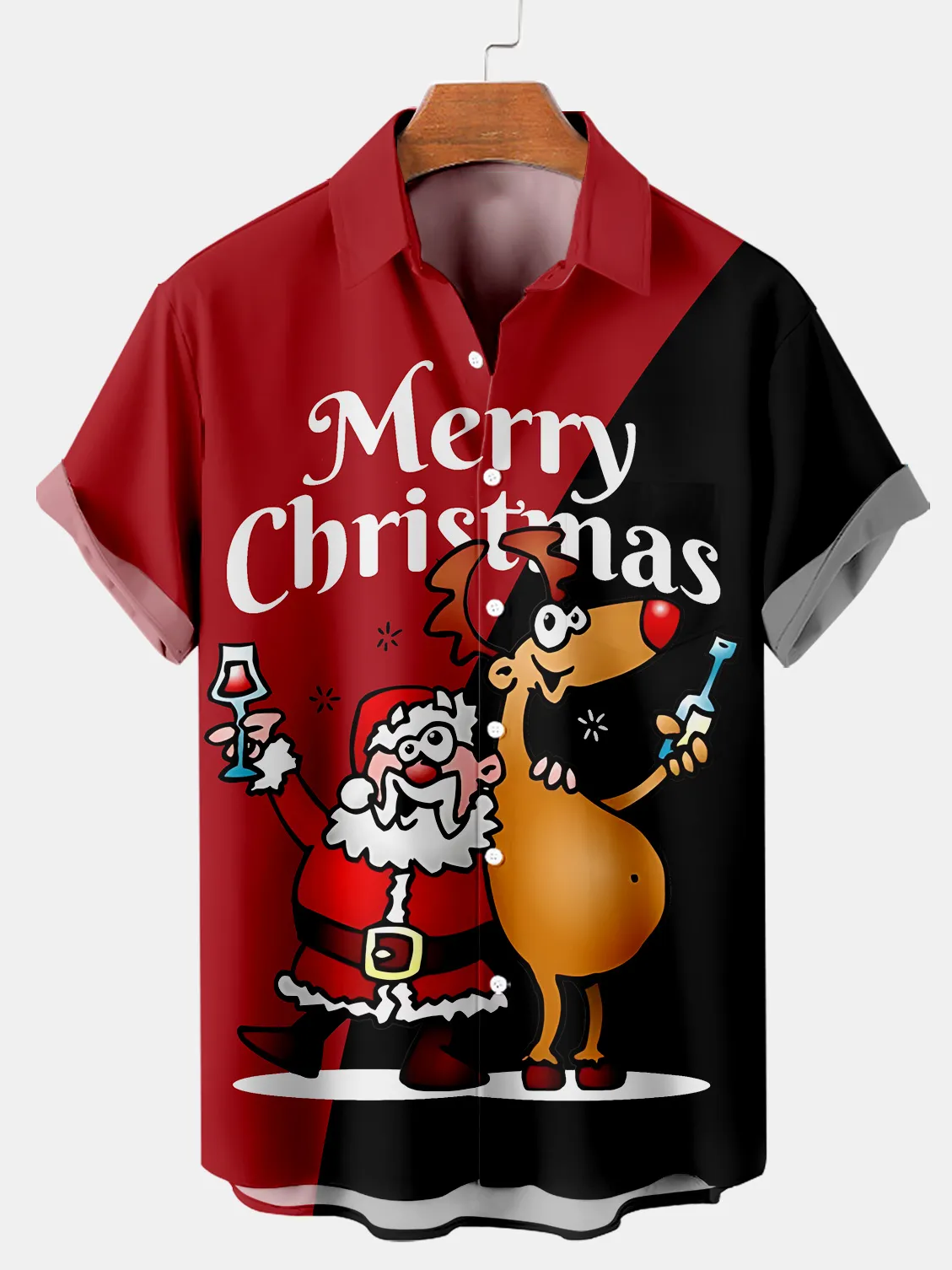 Men Revisit the Classic Christmas Santa Print Shirt PLUSCLOTHESMAN