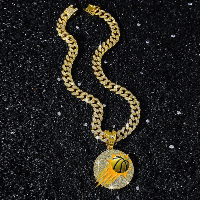 New Personalized Hip Hop Style Basketball Logo Pendant Hip Hop Creative Personalized Basketball Pendant Necklace