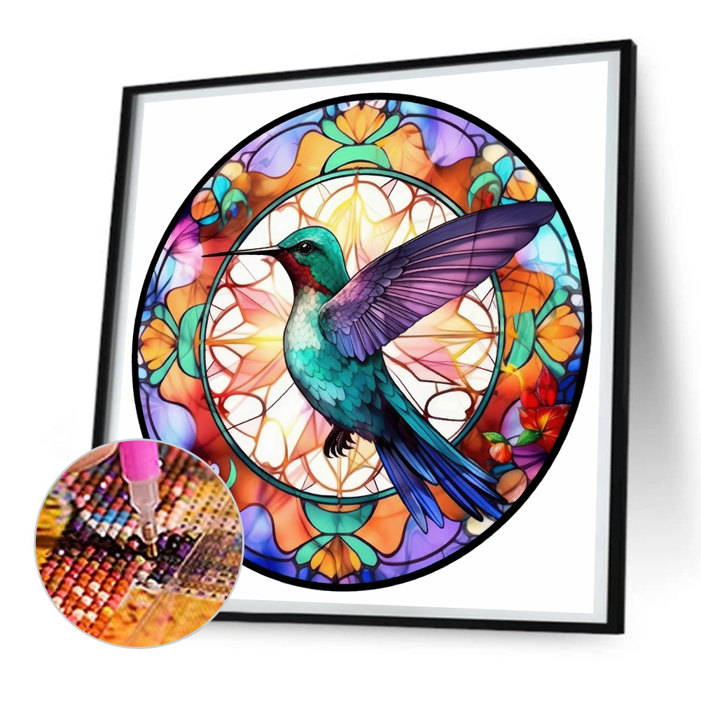 Stained Glass Hummingbird-Full Round Diamond Painting-30*30CM