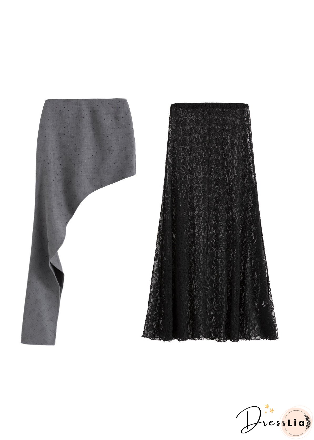 Style Grey Asymmetrical Lace Cotton Two Piece Set Outfits Summer