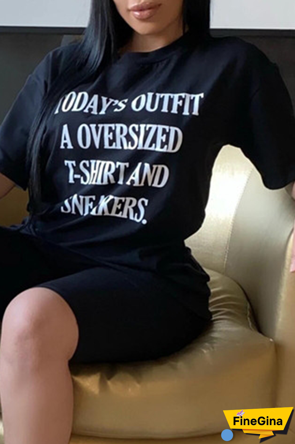 Black Fashion Street Print Patchwork Letter O Neck T-Shirts