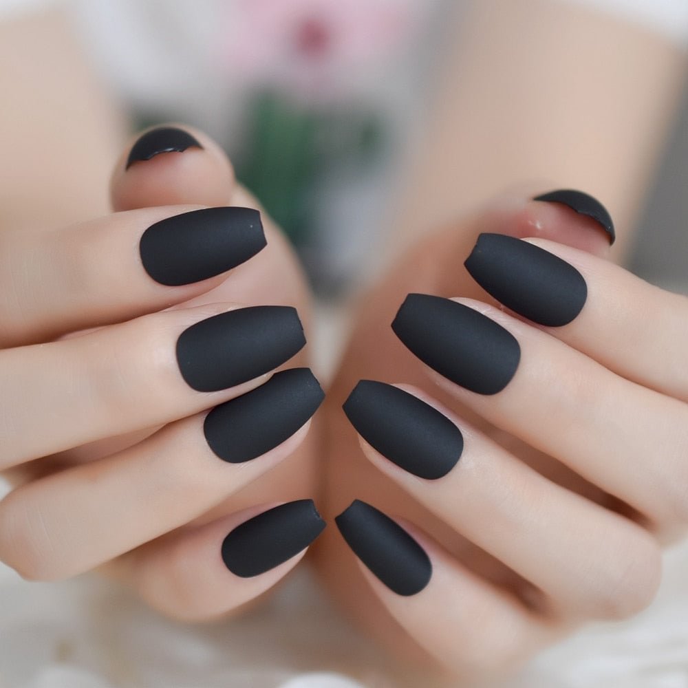 Optional Pure Black Color Detachable Medium Coffin Gelx Tips Matto False Hand Nail Stick On Finger Nails Simple Design 24Pcs/Set