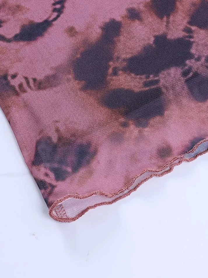 Brownm Tie-Dye Mesh Mini Skirt