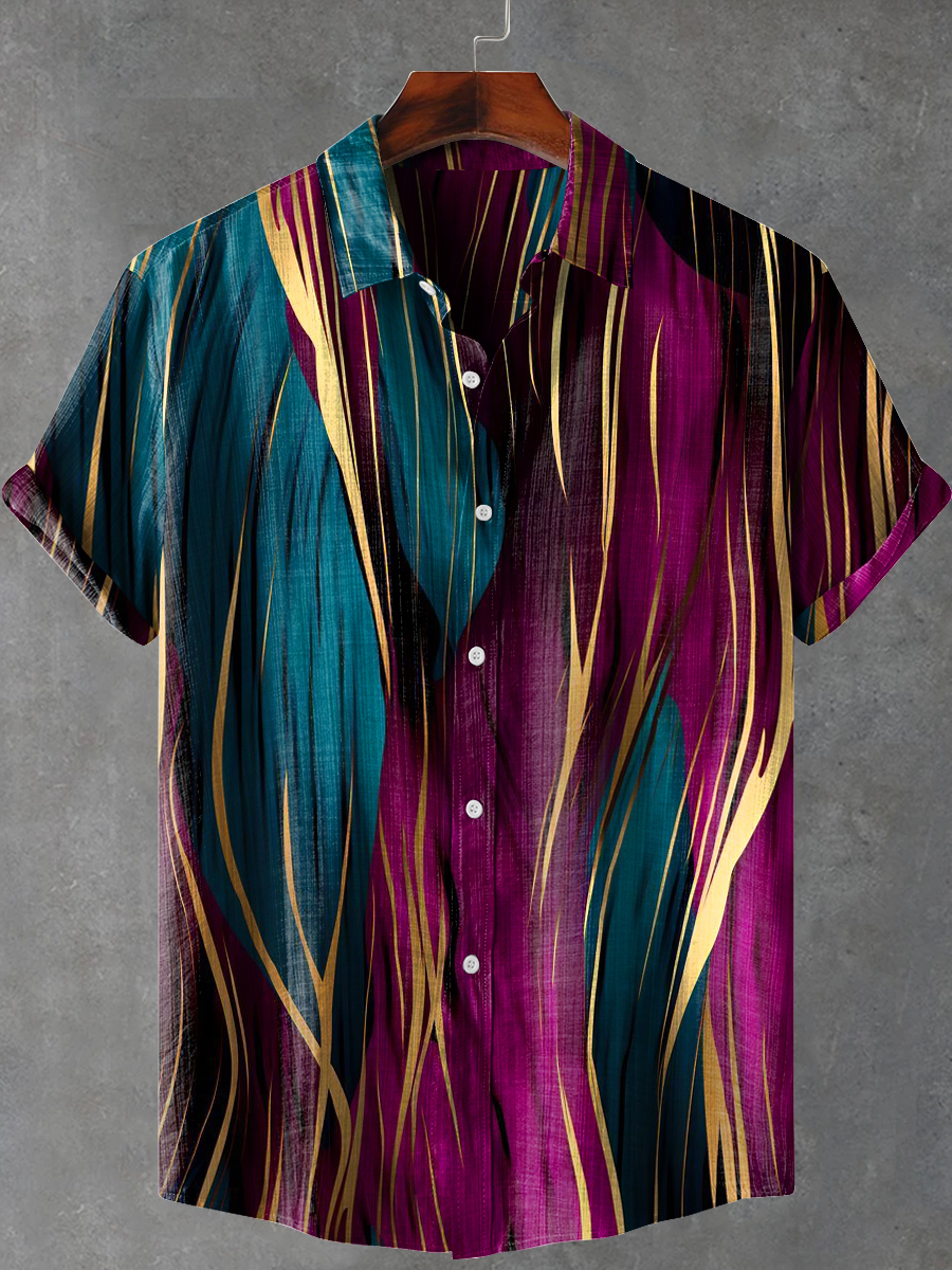 Stripes Gradient Art Print Casual 100% Cotton Shirt