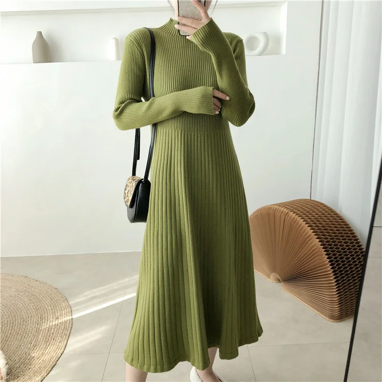 New Half Turtleneck A-Line Sweater Knit Dress