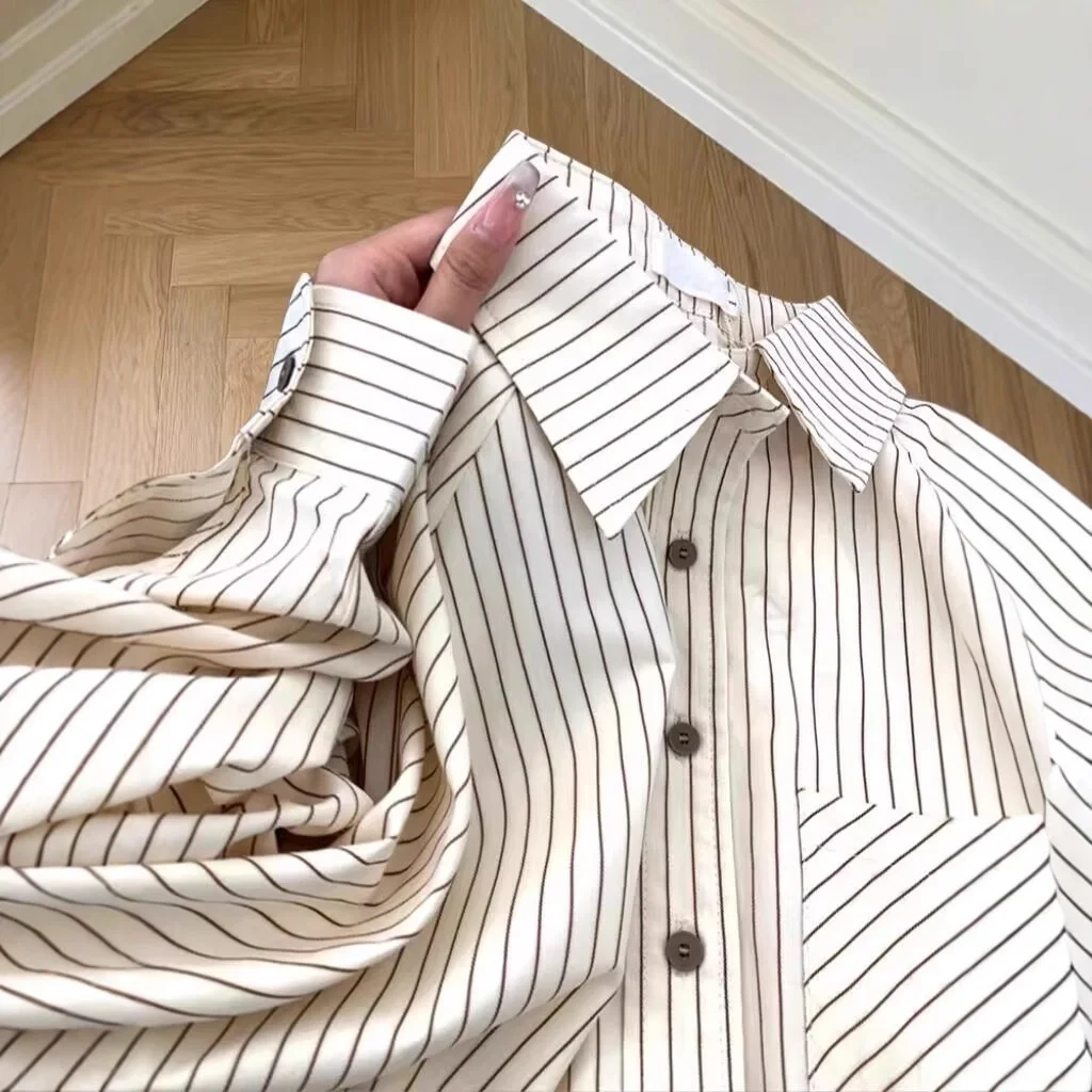 Athvotar Athvotar Striped Shirt Women 2025 Spring And Autumn New Design Small Top Style Wearing Long-Sleeved Shirt