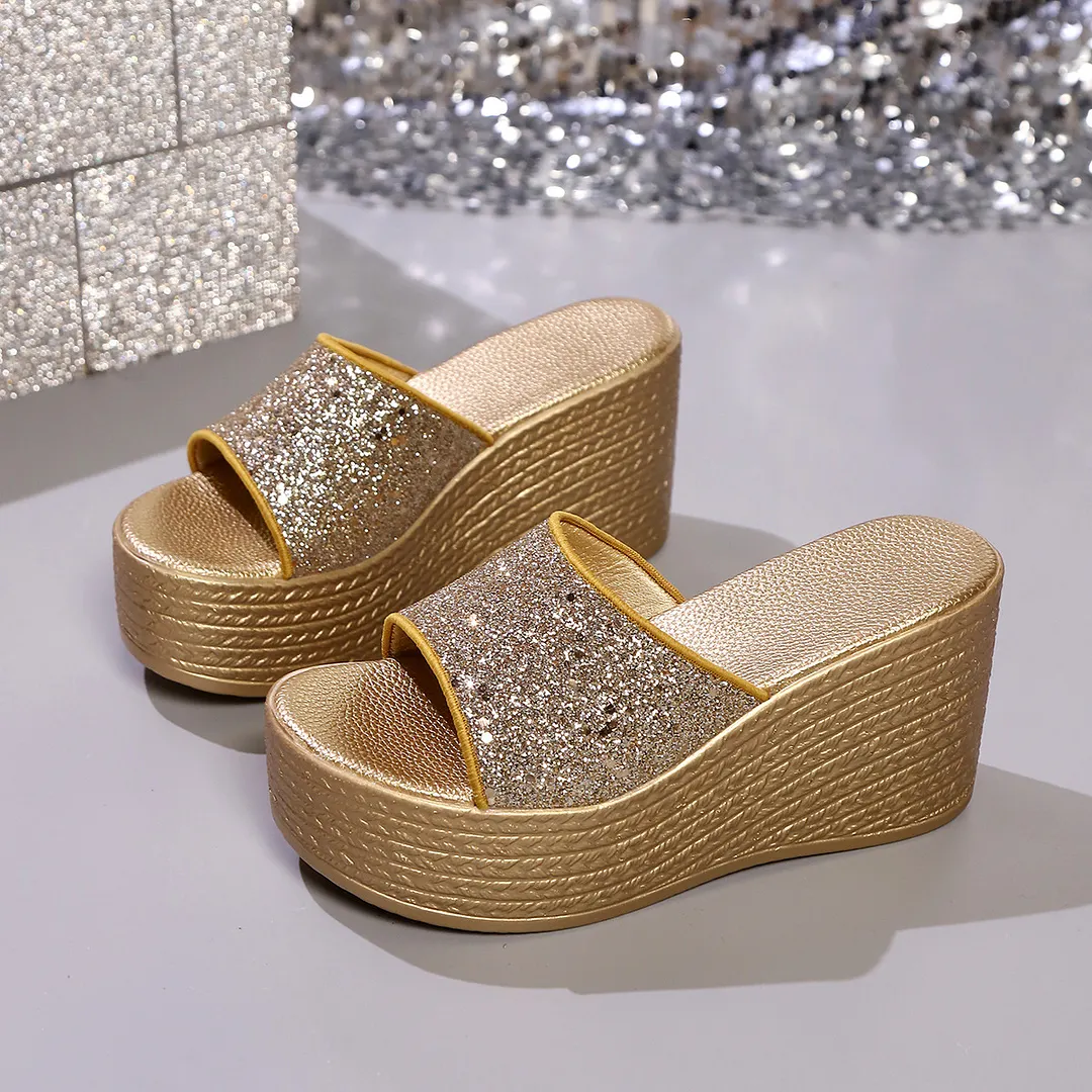 Breakj Breakj Summer New One-Word Slope And Thick-Soled Pine Shoes Lints Cold Slippers Korean Version Of The Fashion Wearing Cold Slippers Women