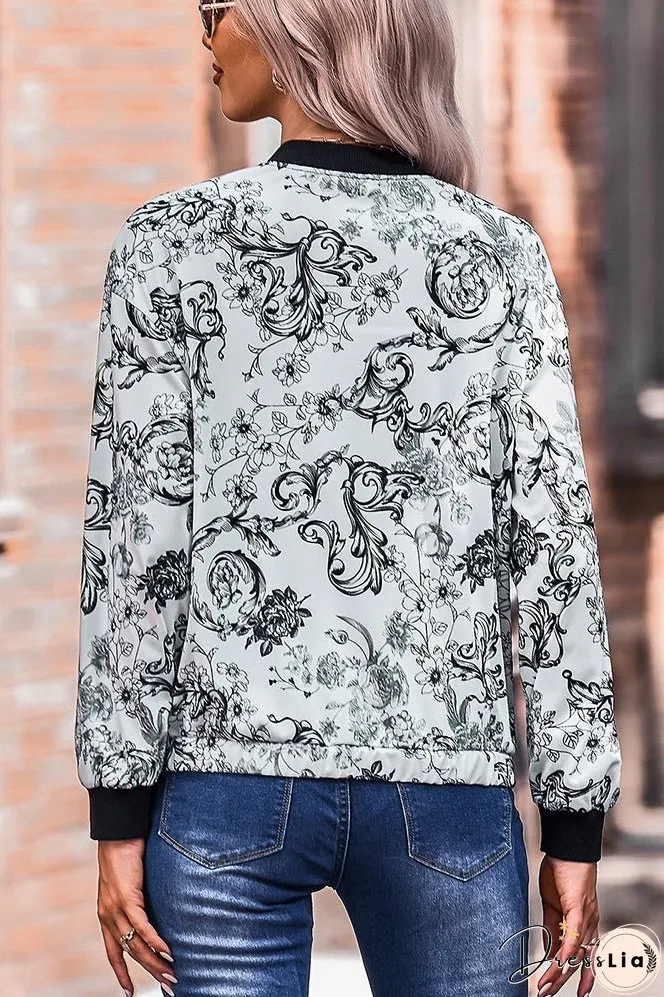 Floral Print Zipper Jacket Coat