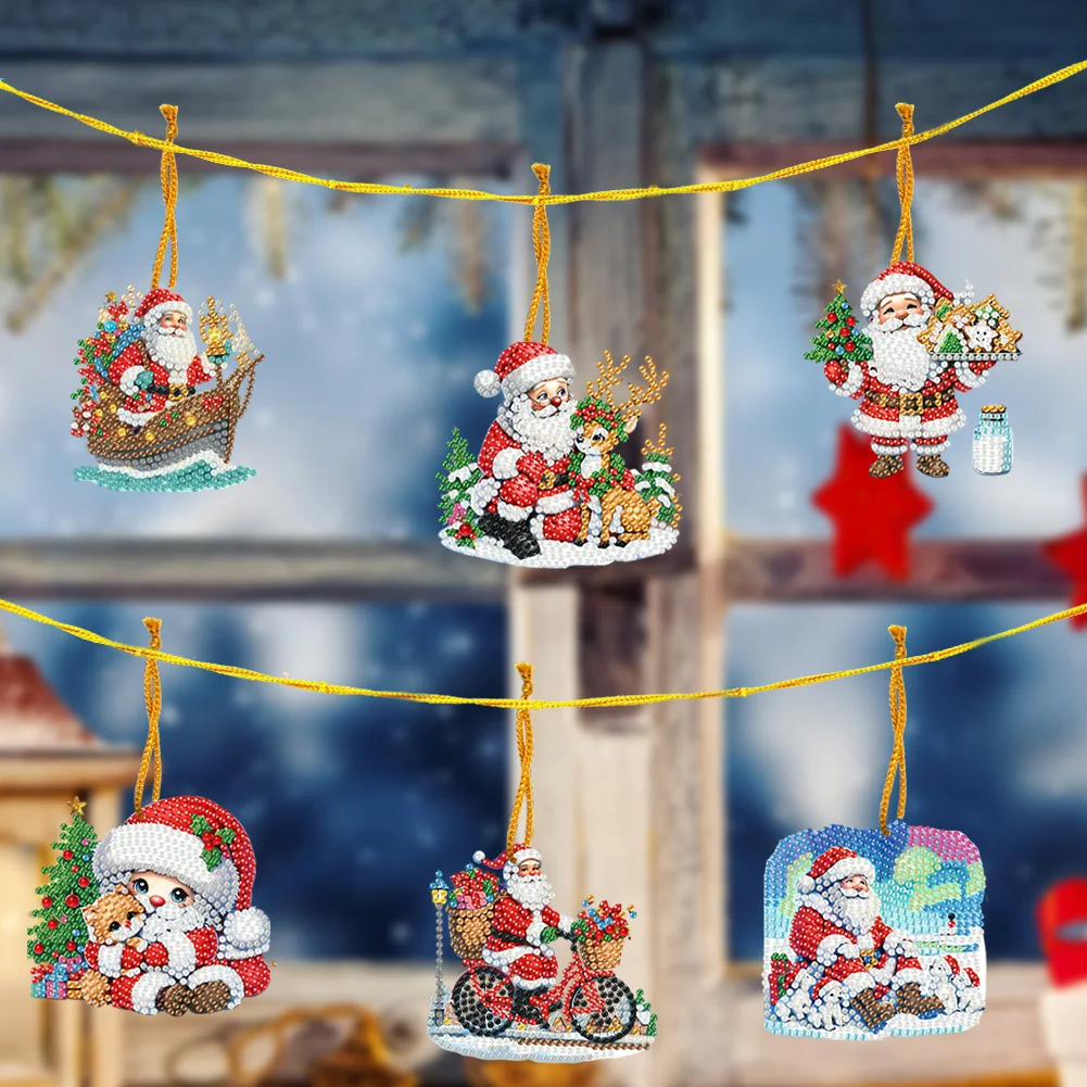 15pcs Xmas Santa Claus Theme 2D Flat DIY Hanging Diamond Art Kits Home Decor