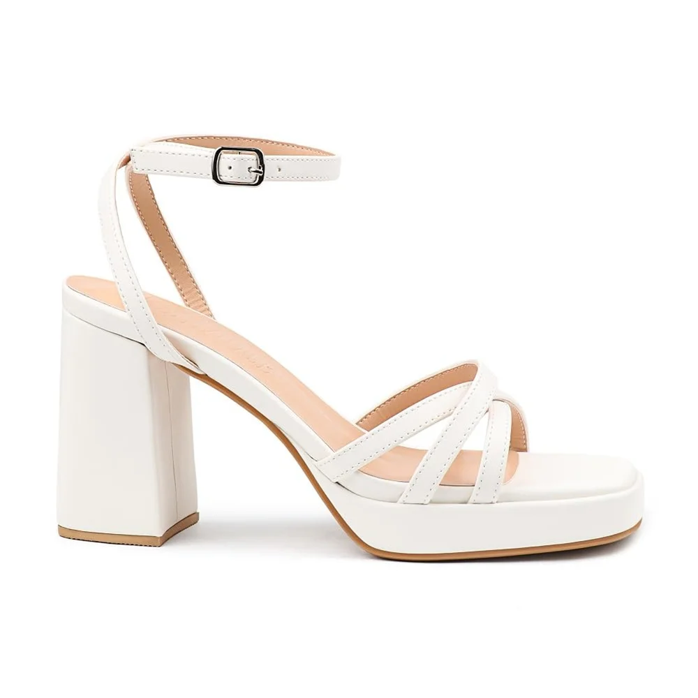 90mm Women's Chunky Heel Ankle Strap Sandals Comfortable Square Open Toe Sandals Summer Banquet Wedding Party Shoes-MERUMOTE