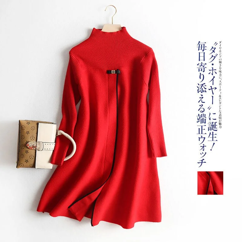 2021 Pullover Autumn And Winter New Korean Women's Long Section Lazy Wind Lady Loose Long-sleeved Sweater Dress