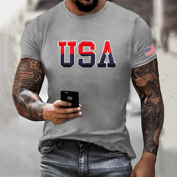 Men's Independence Day Usa Flag Print Casual T-shirt