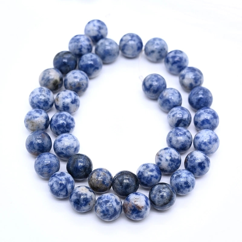 1 Strand/Package 10mm 6mm 8mm Hole Under 1mm Hole 1~1.9mm Natural Stone Blue Spot Jasper Round Marble Simple Polished Jewelry Accessories