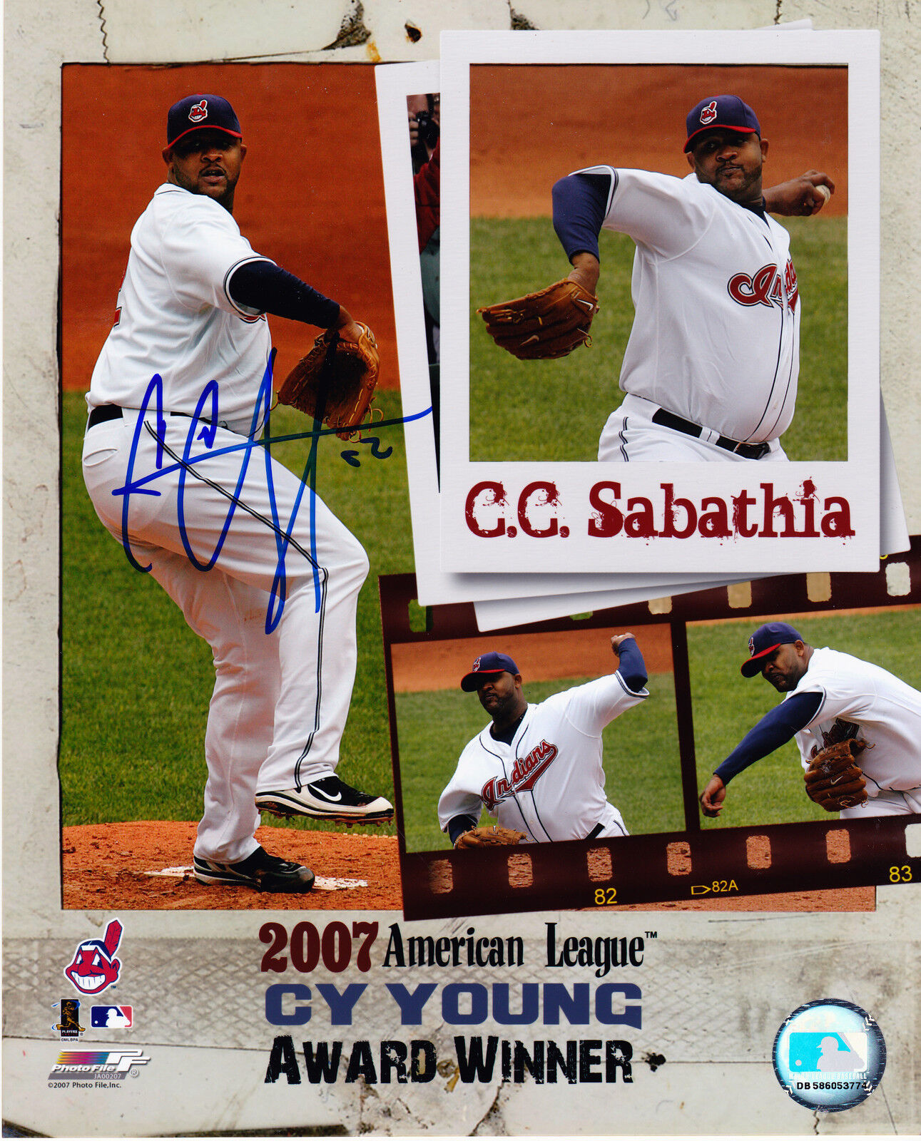 C.C. SABATHIA CLEVELAND INDIANS 2007 CY YOUNG ACTION SIGNED 8x10