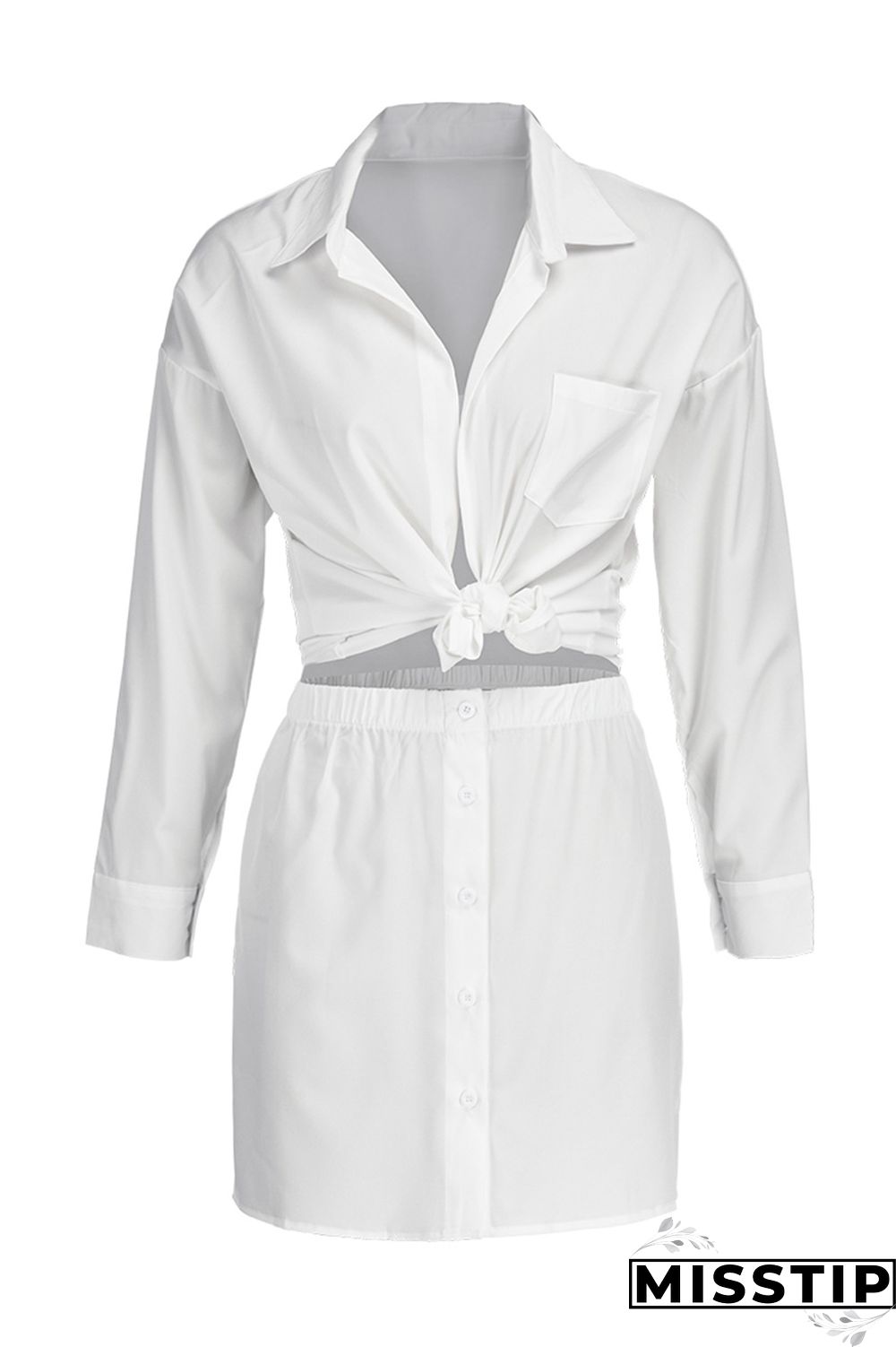 Coffee Fashion Sexy Solid Basic Turndown Collar Long Sleeve Two Pieces