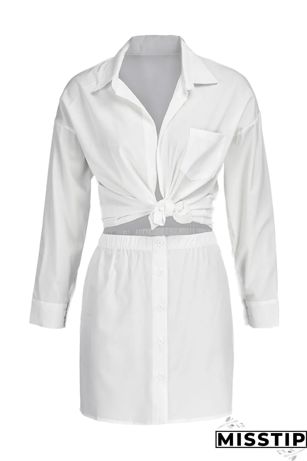 Coffee Fashion Sexy Solid Basic Turndown Collar Long Sleeve Two Pieces